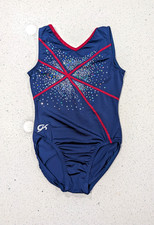 PATRIOTIC GK ELITE Gymnastics Dance Leotard CL Large Red Blue Sequins STARBURST