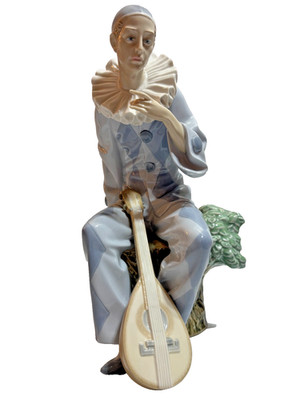 RARE NAO Lladro Wandering Minstrel Jester Pierrot 13'' Clown Mandolin *READ