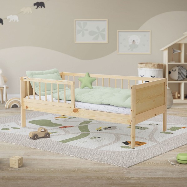 Kinderbett Holzbett Lattenrost Rausfallschutz Einzelbett Bett 140 X 70 Cm Natur-image