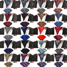 New Classic Men's Ascot Cravat Tie Silk Paisley Blue Scarves Cravat Hanky Set