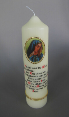 Kerze Mutter Gottes mit Gebet ''Gegrüßt seist du Maria'' 22 cm hoch NI 7587  