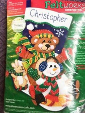 18" Dimensions "Tobaggan Trio" Felt Christmas Stocking Kit 8145 w/Thread Sorter