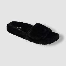 Journee Collection Women's Black Shadow Faux Fur Slide Slipper Shoe Size 9