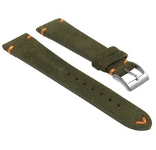 StrapsCo Green Suede Vintage Hand-Stitched Leather Watch Band- Standard Length