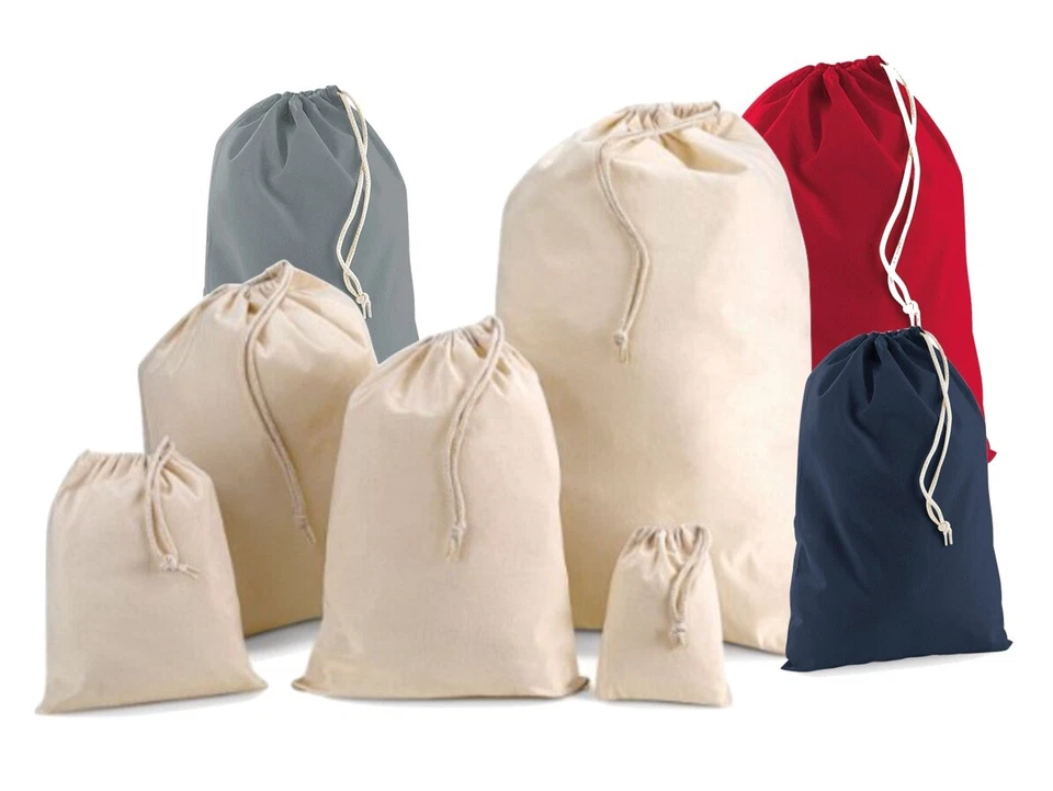 Sac De Gym En Coton Beige Rouge Bleu Ou Noir - 5 Tailles - Photo 1/1