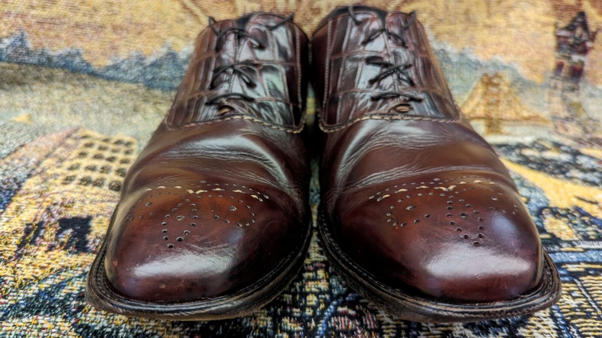 Belvedere Mens Handmade Brown Leather And Genuine Alligator Oxfords Size US 13 D Belvedere Domenico Bone/Olive Alligator Leather Shoe  main image 3