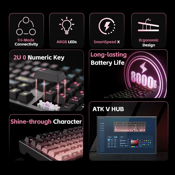 ATK V100 Wireless Semi-Aluminum Mechanical Keyboard – Full-Size Gaming keyboard - Image 4 of 4