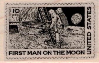 Moon Landing Postage 1 1/4 x 1 3/4'' Rubber Stamp, Mixed Media, Moon Stamp