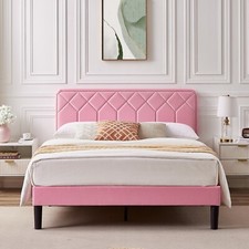 Upholstered Bed Frame Twin/Full/Queen Size with Fabric Headboard Mattress Base
