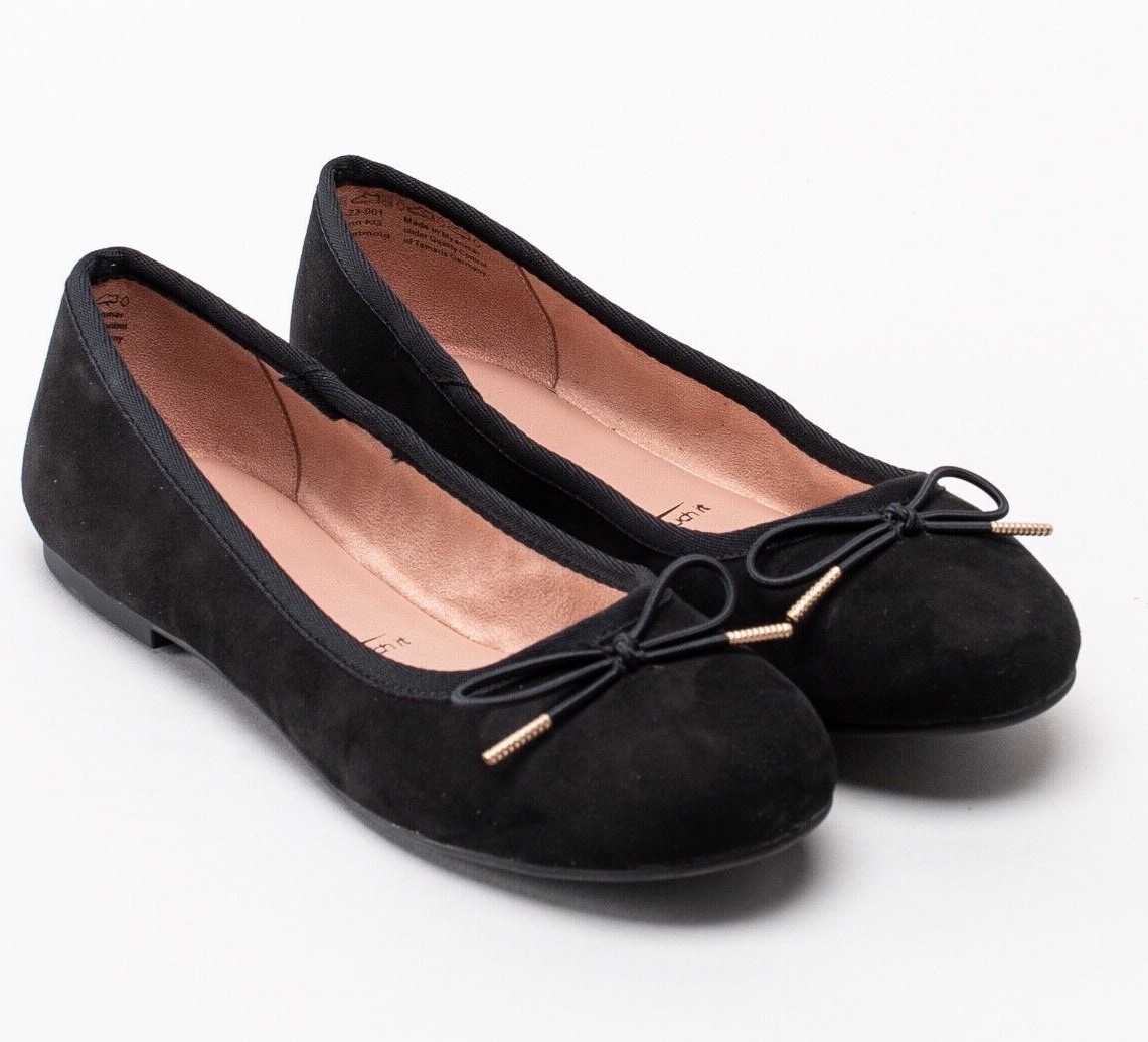 New Women's Black Suedette Ballet Pump with bow by Tamaris 22111