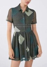 New Urban Outfitters Dress Mini Button Front Mesh Geometric Back Size Medium