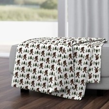 Bigfoot Silhouette Throw Blanket, Forest Sasquatch, Green and Brown 50"x70"