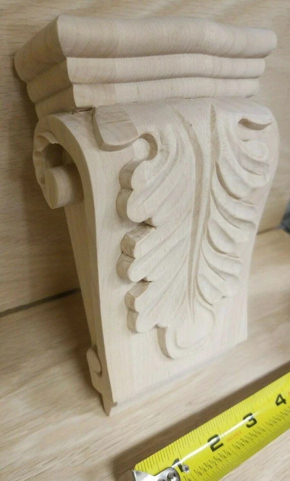 Ménsula de acanto de bajo perfil madera de arce 4-1/2 x 2 x 7 hoja maciza tallada a mano Foto 3 de 4