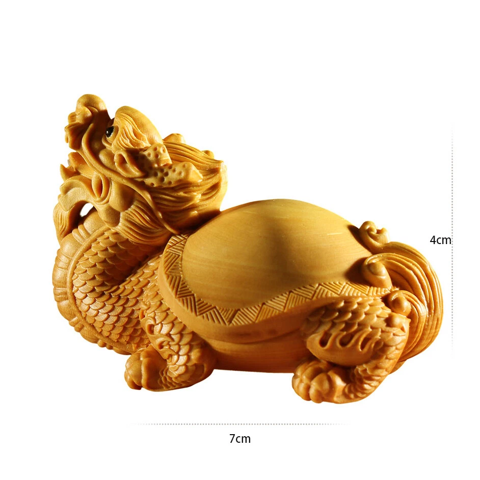 Collect Boxwood Carving Ornaments Auspicious Beast Solid Wood Dragon Turtle Gift - Image 3 of 4