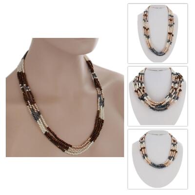 Multi Strand Cream Gray Bronze Faux Pearl Bead Necklace Adjustable Choice Length