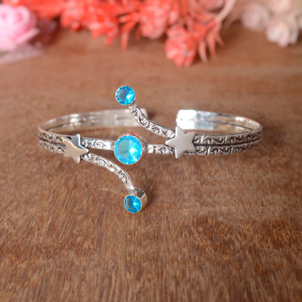 Brazalete brazalete de plata de ley 925 con piedras preciosas de topacio azul de Londres para regalo del día de la madre Foto 3 de 4