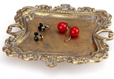 Vintage Gold Small Jewelry Tray Rustic Ring Dish Plate Antique Earring  Brass.