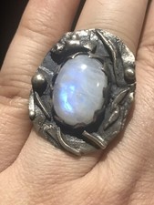 Sterling Silver ring Rainbow Moonstone unique handcrafted 25.6grams Size 7.75