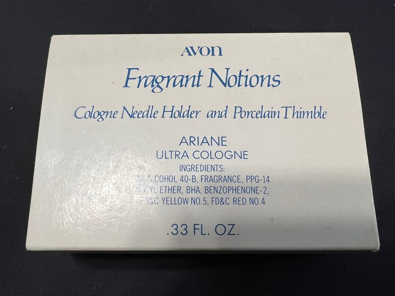 FRAGRANT NOTIONS Avon Vintage Ariane Cologne .33 oz & Porcelain Thimble Set NOS