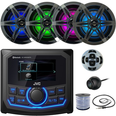JVC Receiver, 2x 6.5'' LED Speakers W/Grilles, Remote, Camera, Antenna, Wire