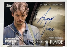 WALKING DEAD EVOLUTION AUSTIN NICHOLS/SPENCER MONROE AUTOGRAPH CARD # /50 Ssp