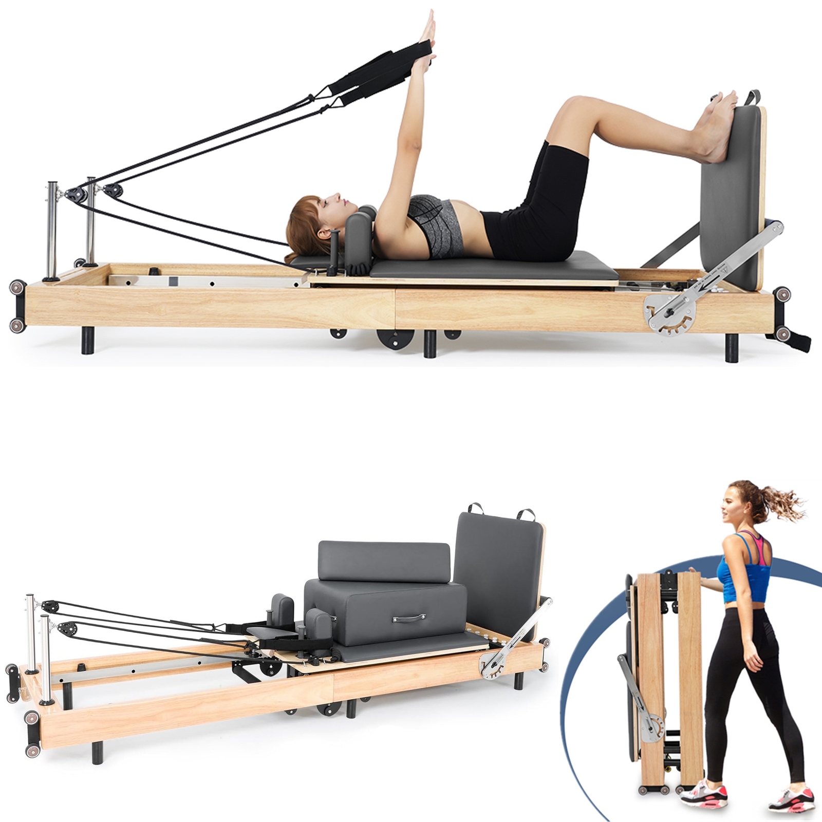 SLSY Pilates Reformer Foldable Machine Equipment for Home Gym Aerobic Exercise