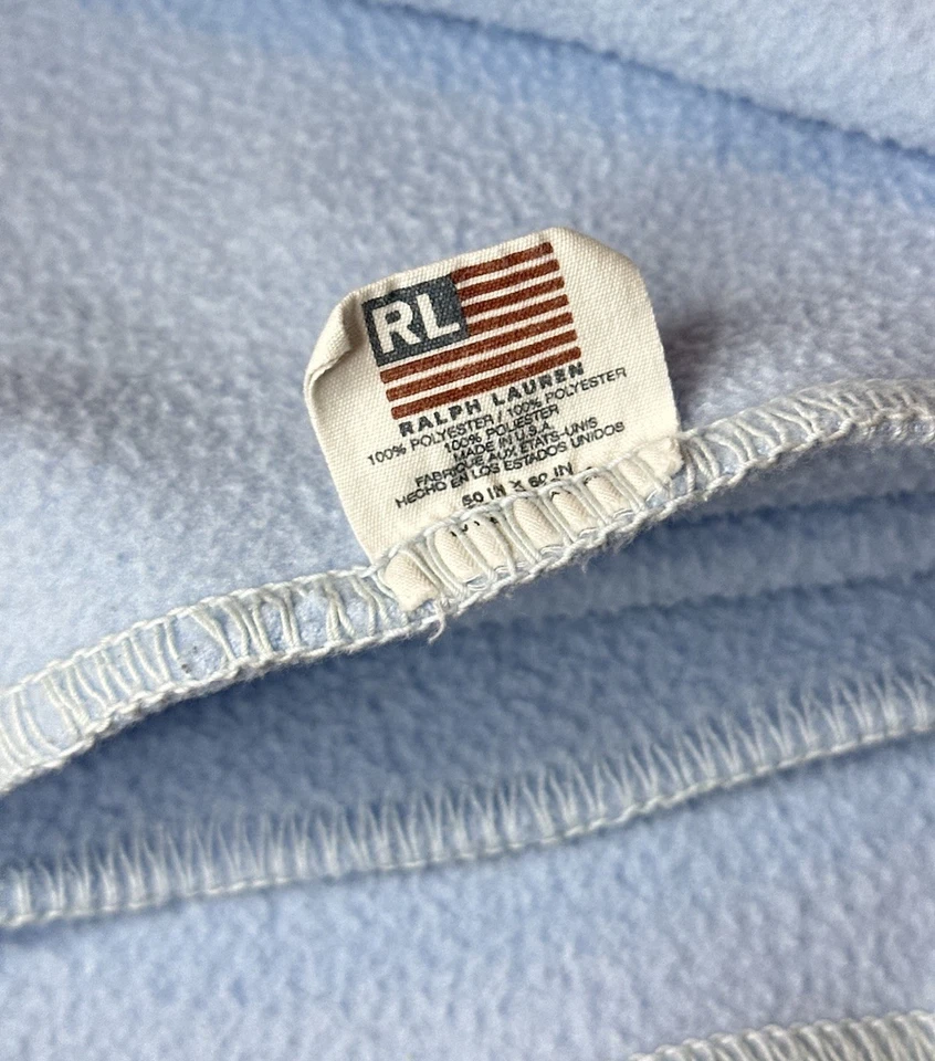 VTG Ralph Lauren Polo Bear Embroidery Light Baby Blue Fleece Throw Blanket 50x60 - Image 3 of 4