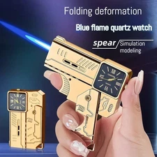 Cool Folding Watch Jet Torch Lighter – Butane Blue Flame Windproof Metal Gift