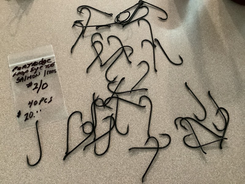 40 vintage Partridge Salmon Irons, Big , Looped, tue, 1/0 size irons