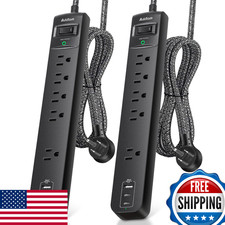2-Pack USB C Power Strip Surge Protector, Flat Plug, 5 Outlets 3 USB, Home Offic