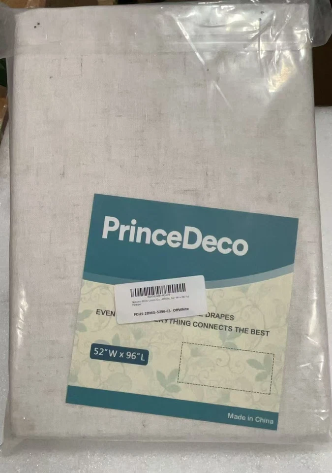 Natural Linen Semi Sheer Curtains, 52x96in, Off-White, Rod Pocket, 2 Panel - Image 3 of 3