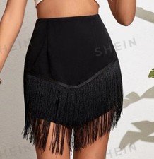 Women  s Black Fringe Western Country Skirt NWT size Medium read