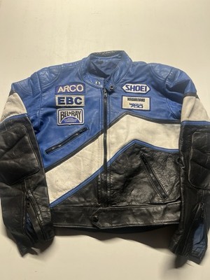 Vintage Kids Leather Motorcycle Jacket Blue Shoei Marco Padded L