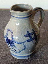 Vintage Steingut-Krug Bembel mit blauer Salzglasur, ca.60er Jahre - Höhe ca.12cm