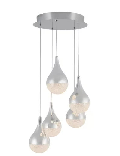 Artika Glitzer 30Watt 5 Light Chrome Modern Integrated LED Pendant Light Fixture - Image 2 of 4