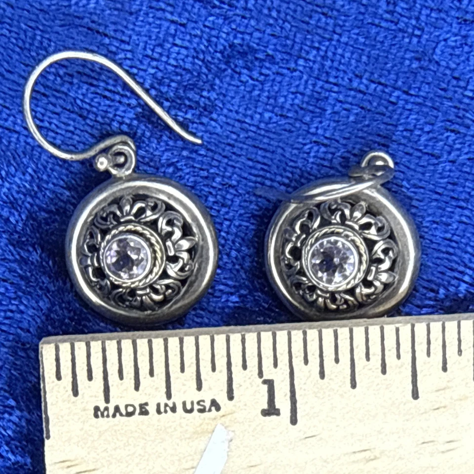 Pendientes colgantes de plata de ley 925/18k con marca recortada enjaulada púrpura circonita cúbica Foto 3 de 4