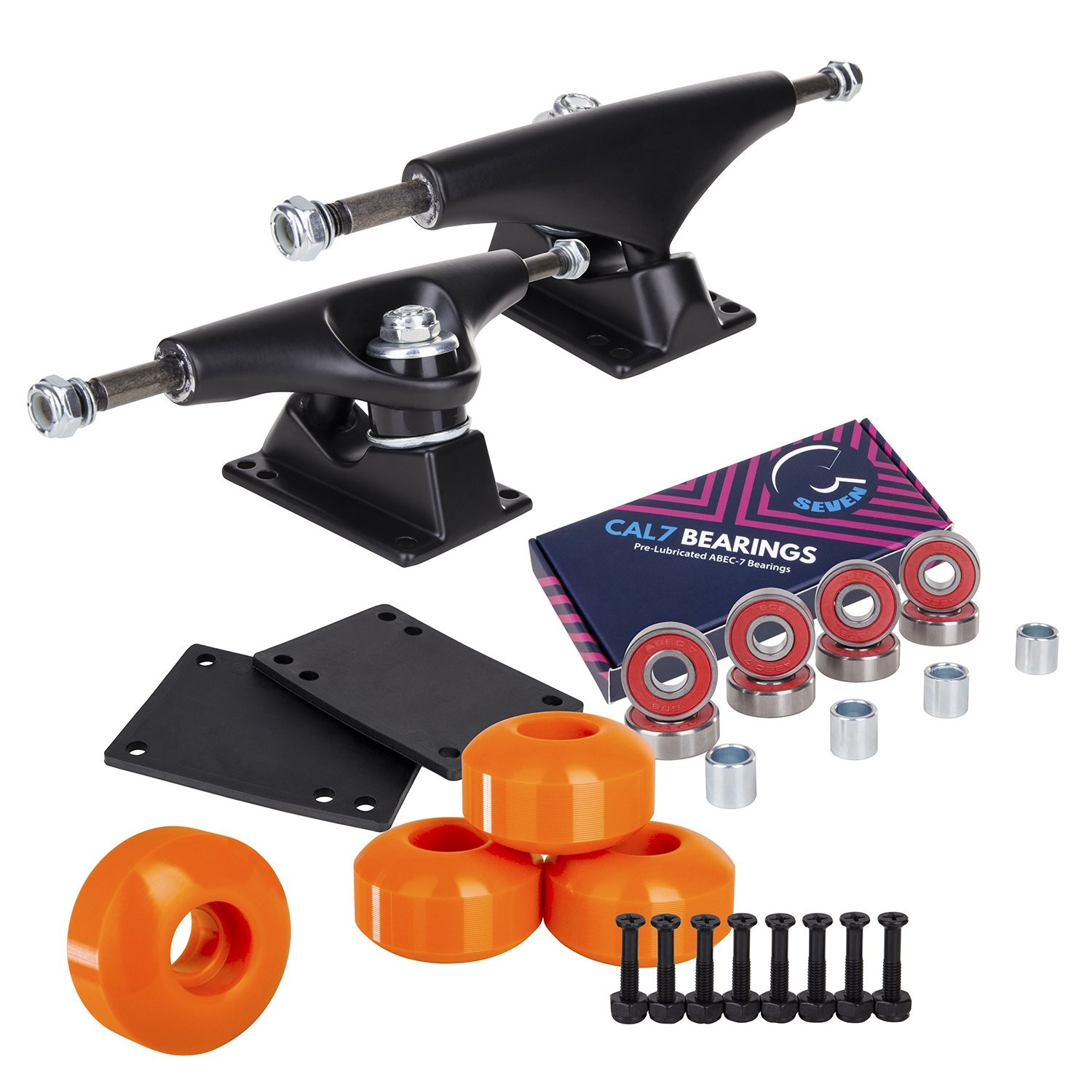 Set, 139mm Trucks & 52mm Wheels, Black/orange