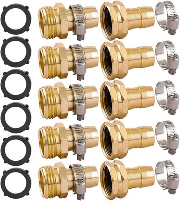 5 Set Garden Hose Repair Connector Kit with Clamps Fit for 3/4'' or 5/8'' Garde.