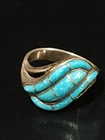 Vintage Navajo Sterling Silver Inlaid Wavy Turquoise Stone Ring SIZE 6