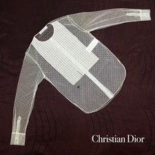 Christian Dior transparente Spitzenbluse Bienenstickerei weiß Made in Italy 34