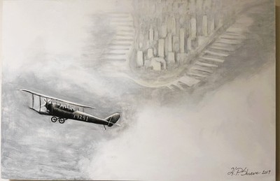 Large Industrial Artwork, Cityscape Original Historic Painting -NYC 1929