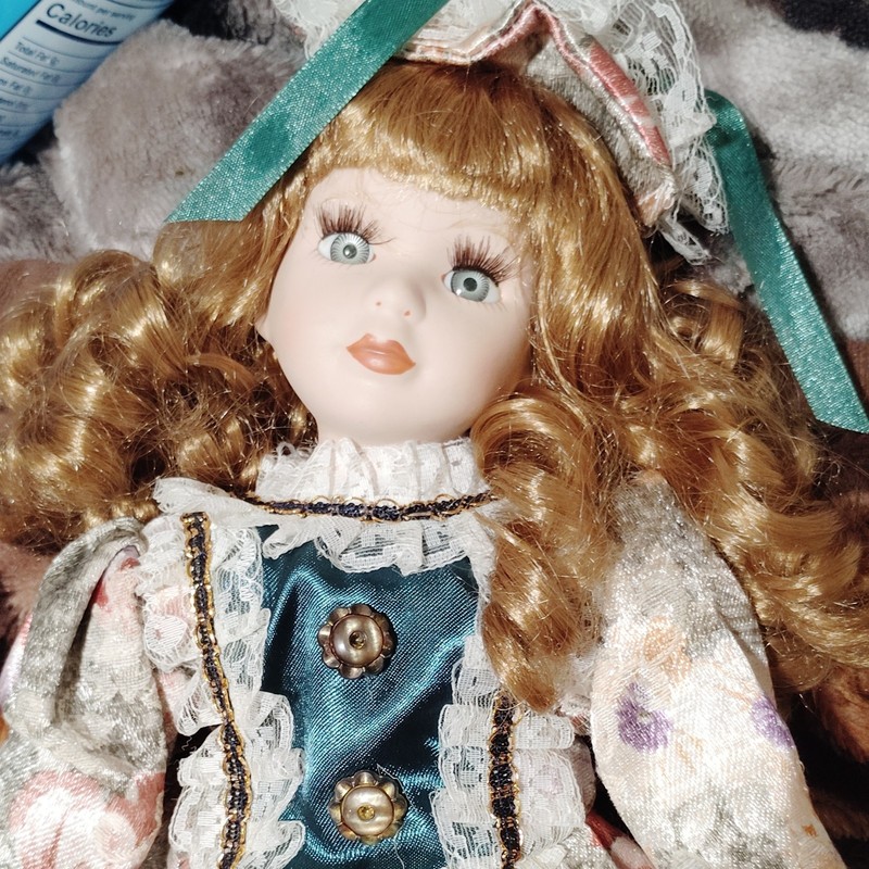 Blond Beautiful Porcelain Doll Tall With Stand