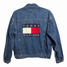 Vintage Tommy Hilfiger Big Flag Logo Patch Denim Jacket Rare size XL