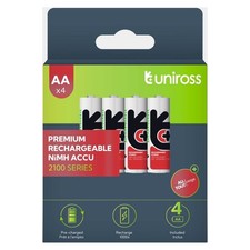 4 x UNIROSS AA 2100mAh NiMH Rechargeable Batteries Pre Charged - LR06 HR06 ACCU 2.46 per battery