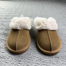 Auden Slippers Womens Size 6 Brown Sylvia Suede Mule Faux Fur House Shoes New
