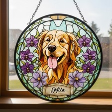 Personalized Dog Portrait Stained Glass Suncatcher, Pet Memorial Gift