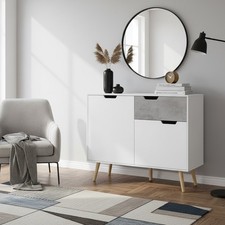 Mobile Soggiorno Moderno 98x81.5h Legno 2 Ante e Cassetto Bianco/Grigio DecHome