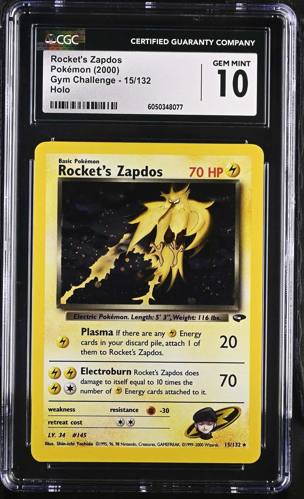 CGC 10 GEM MINT Rocket's Zapdos 2000 Gym Challenge 15/132 Holo Pokemon Card 