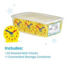 Classroom Analog Clock Set - 24 Mini Geared Learning Clocks