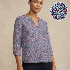 Cynthia Rowley Women's Blouse Floral Ditsy Print 3/4 Tie Sleeve Blue Size S